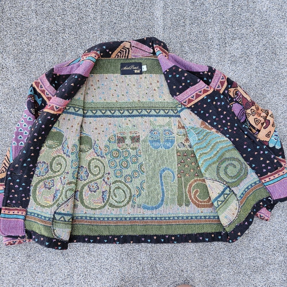 Laurel Burch Cat Tapestry Jacket Heavy Knit Sweater Rare Vintage Womens Size XL - Picture 13 of 16